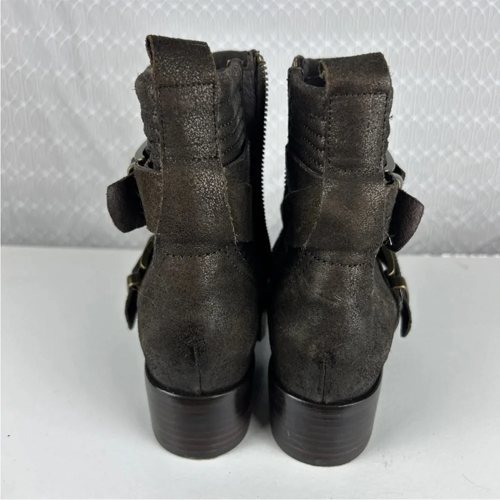 Rachel Zoe Leather Ankle Boots Size 7 Buckled Block Heel